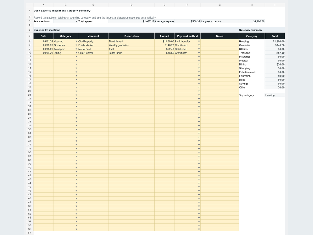 Daily Expense Tracker & Category Summary