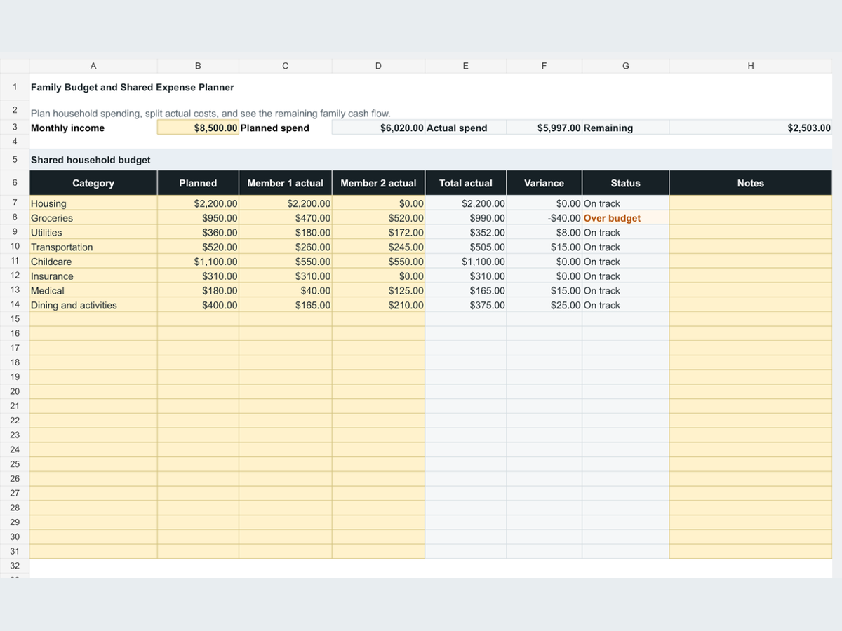 Family Budget & Shared Expense Planner