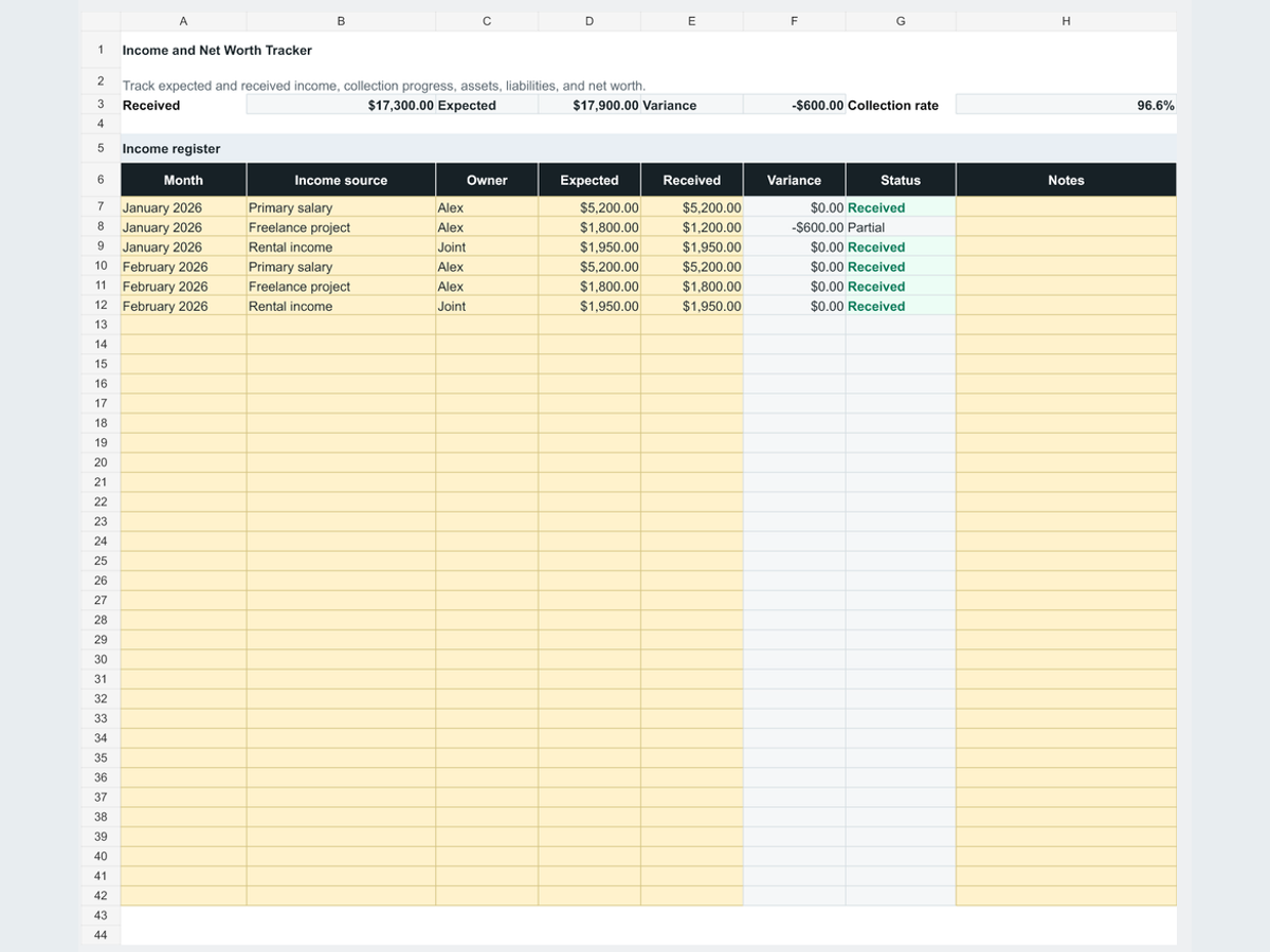 Income & Net Worth Tracker