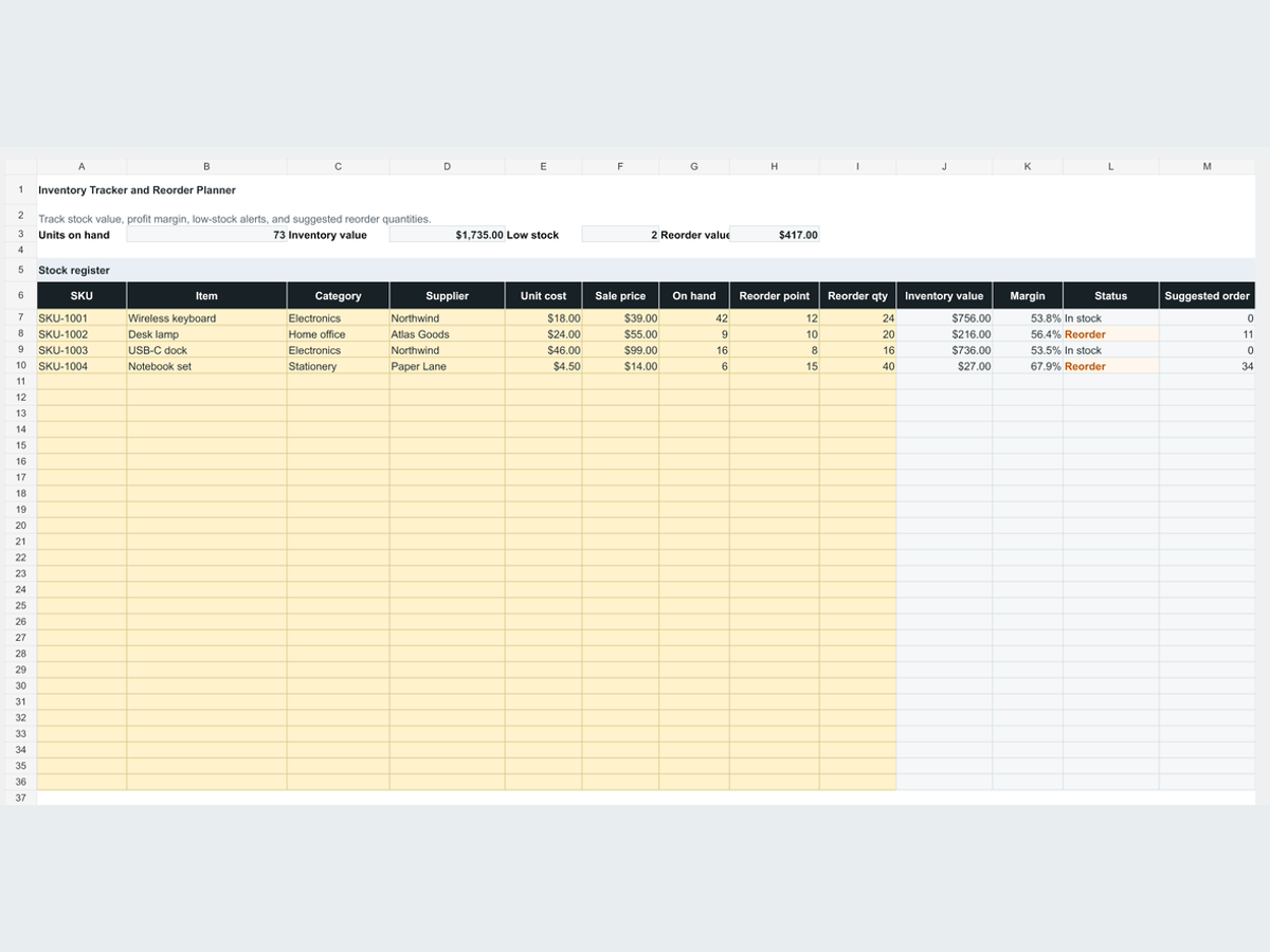 Inventory Tracker & Reorder Planner