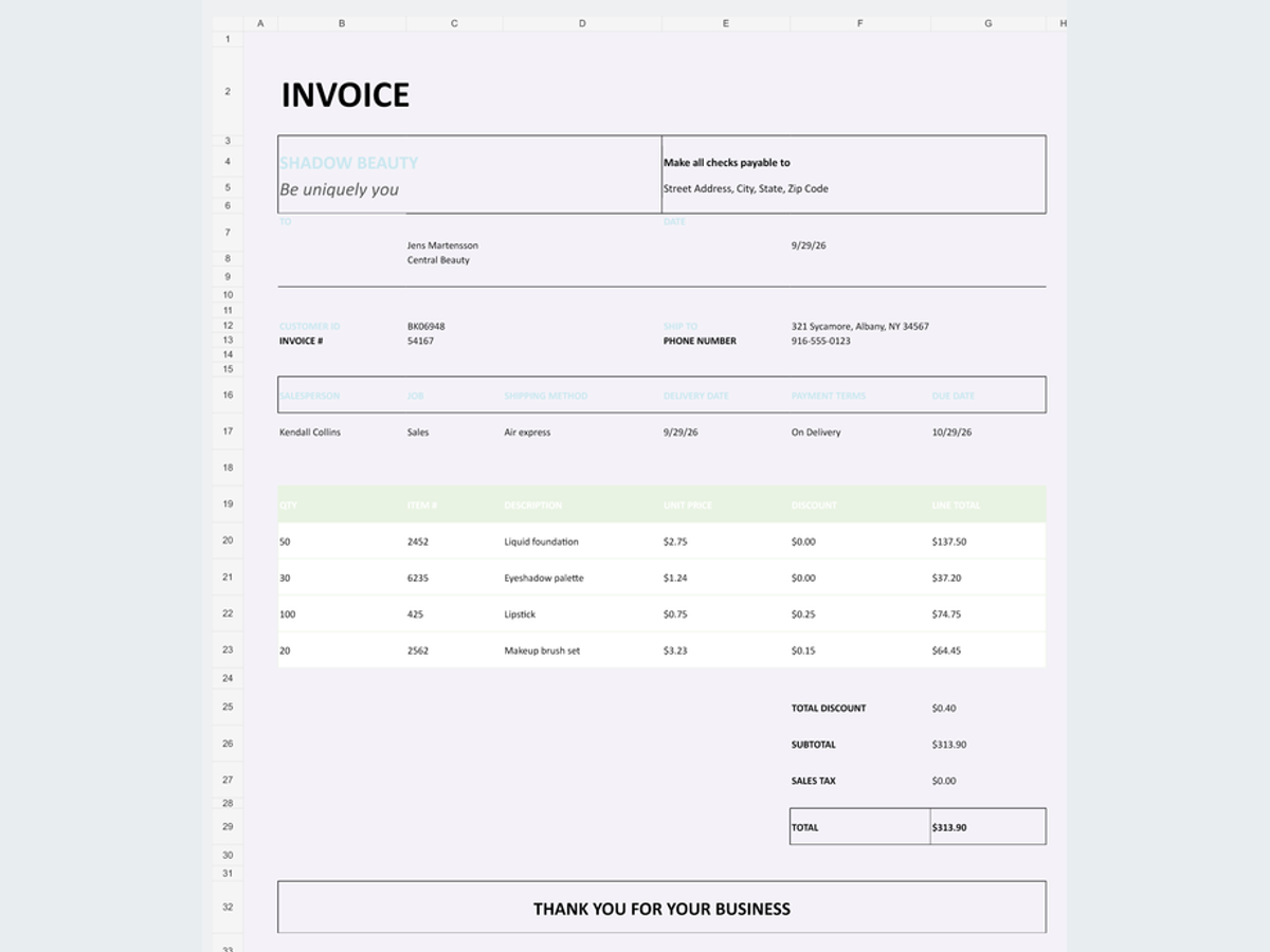 Sales Invoice Template - Simple Lines