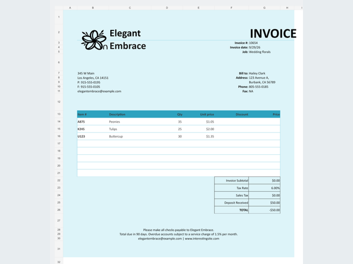 Simple Floral Invoice Template