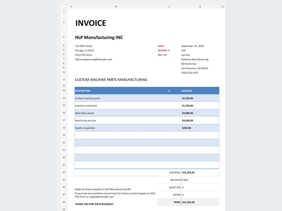 Manufacturing Business Invoice Template
