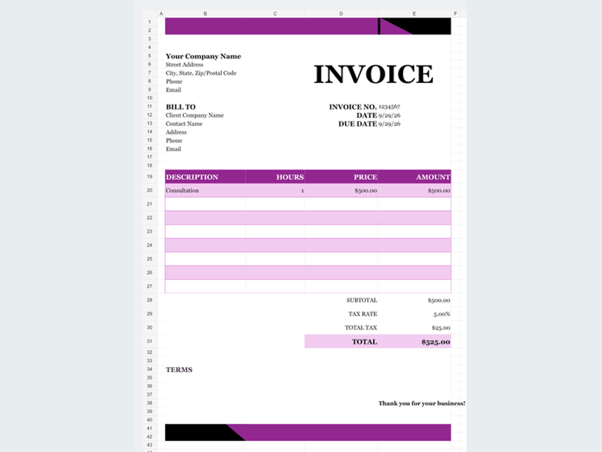 Modern Corporate Timesheet Invoice Template