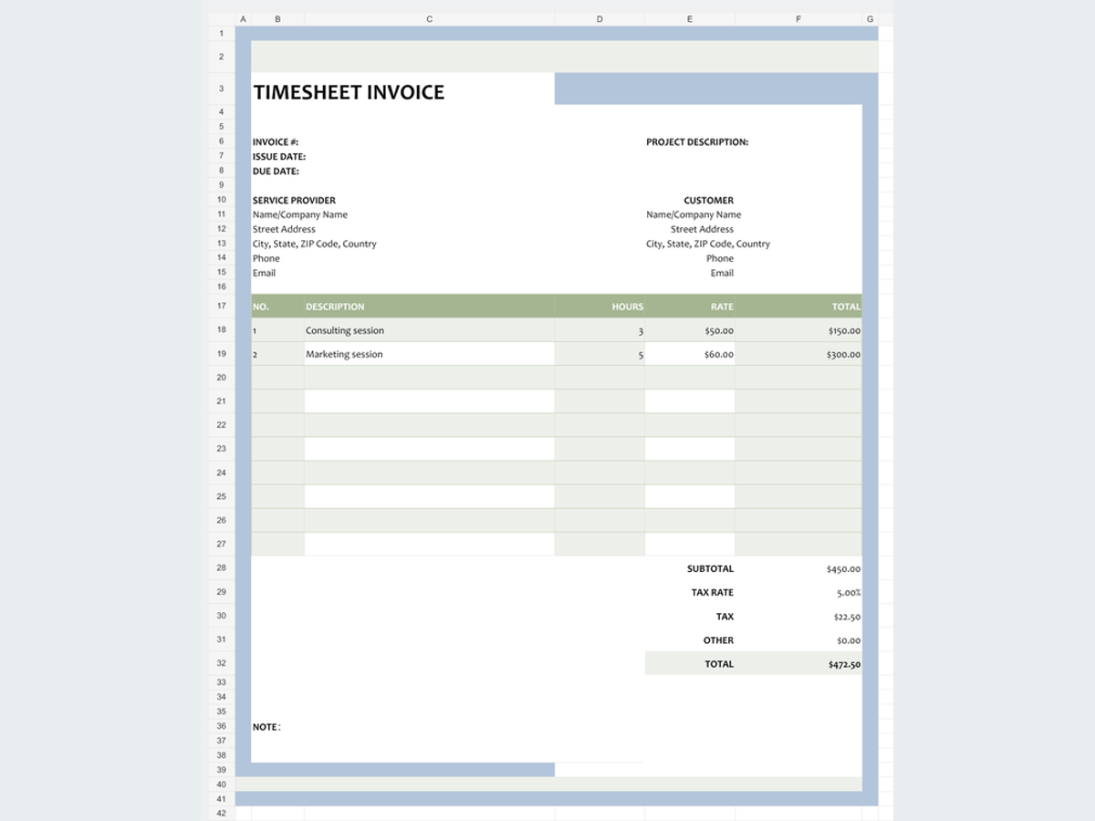 Olive Green Timesheet Invoice Template