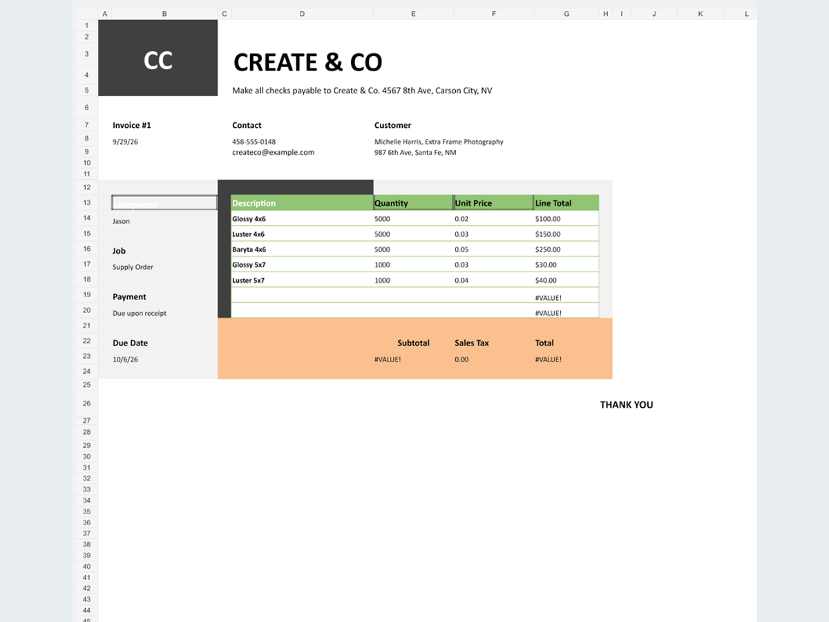 Photography Service Invoice Template