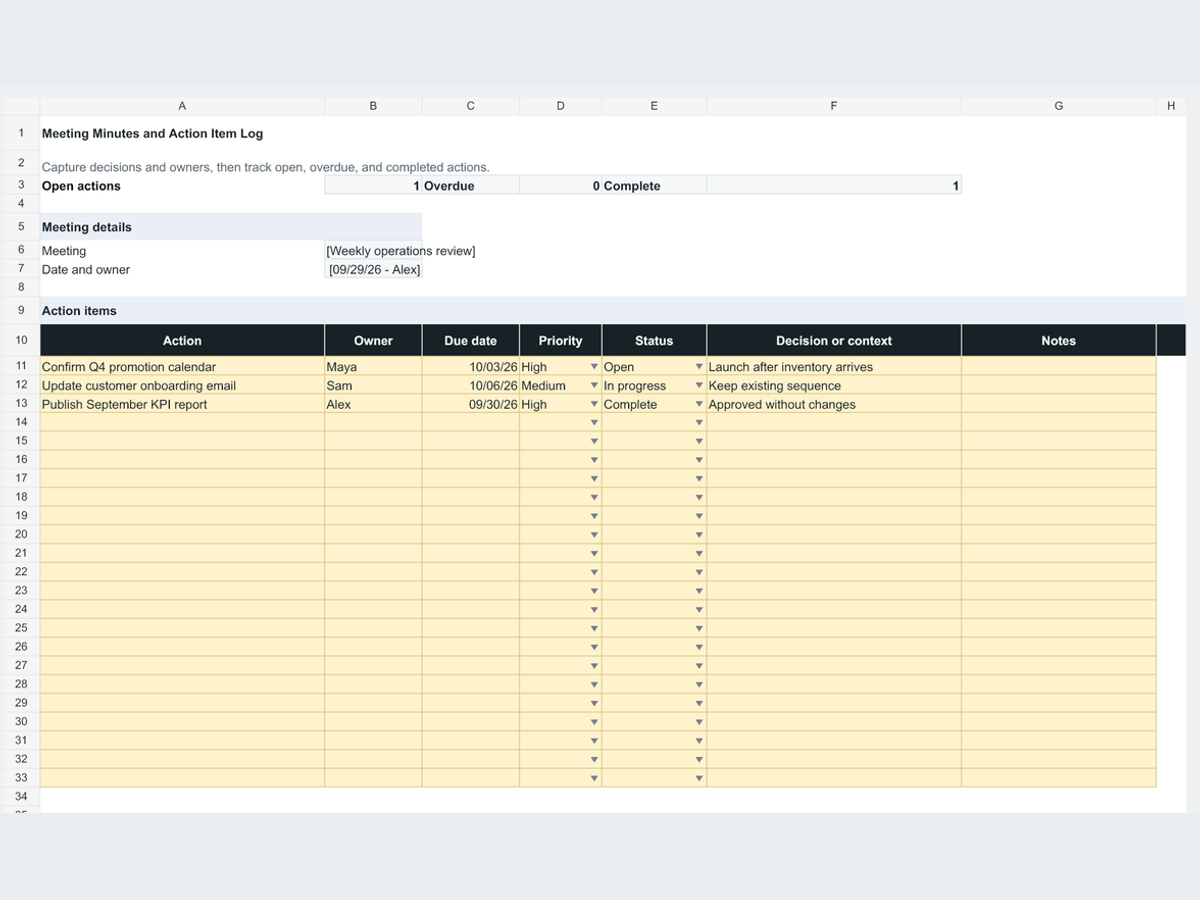 Meeting Minutes & Action Item Log