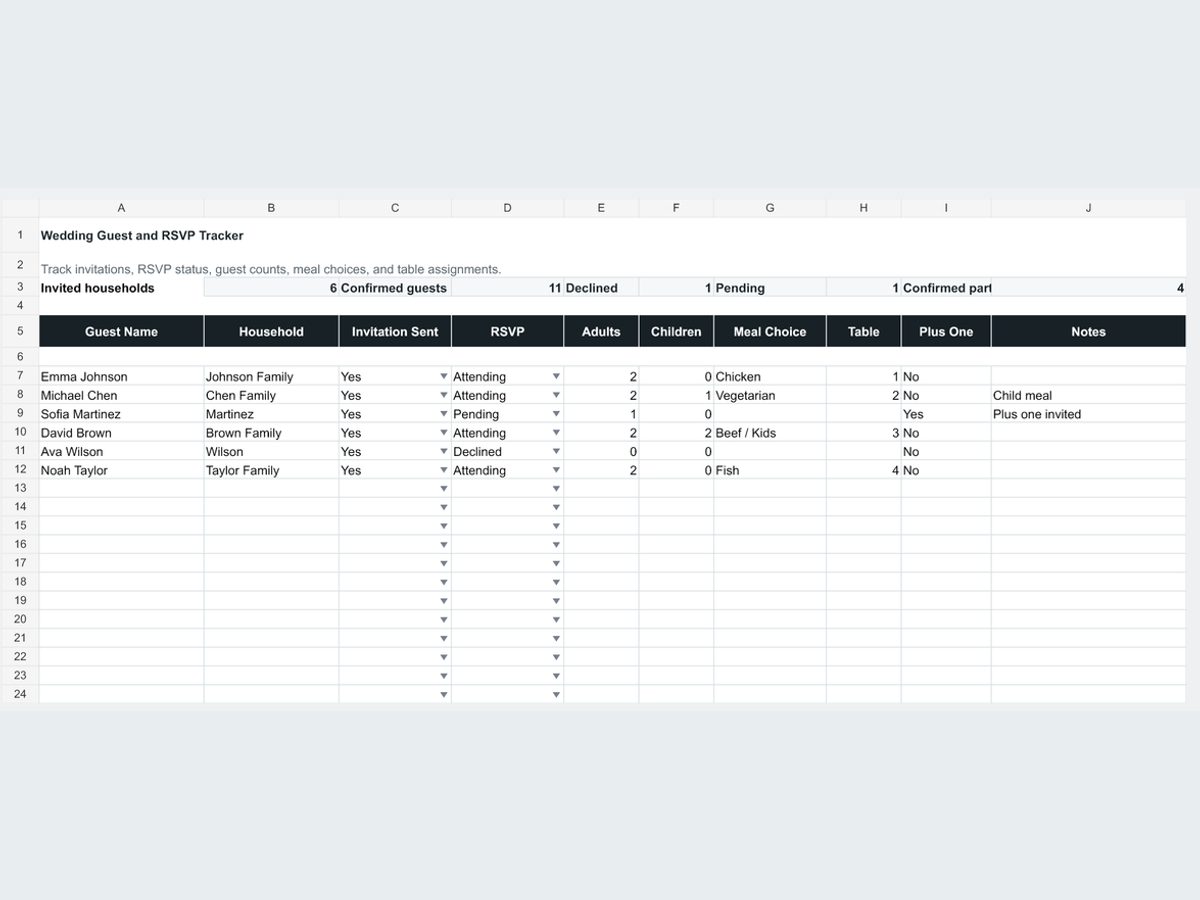 Wedding Guest List & RSVP Tracker