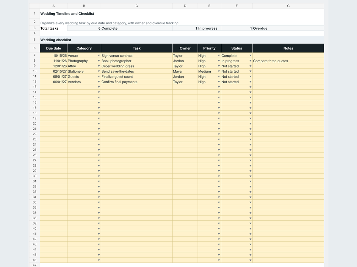 Wedding Timeline & Checklist